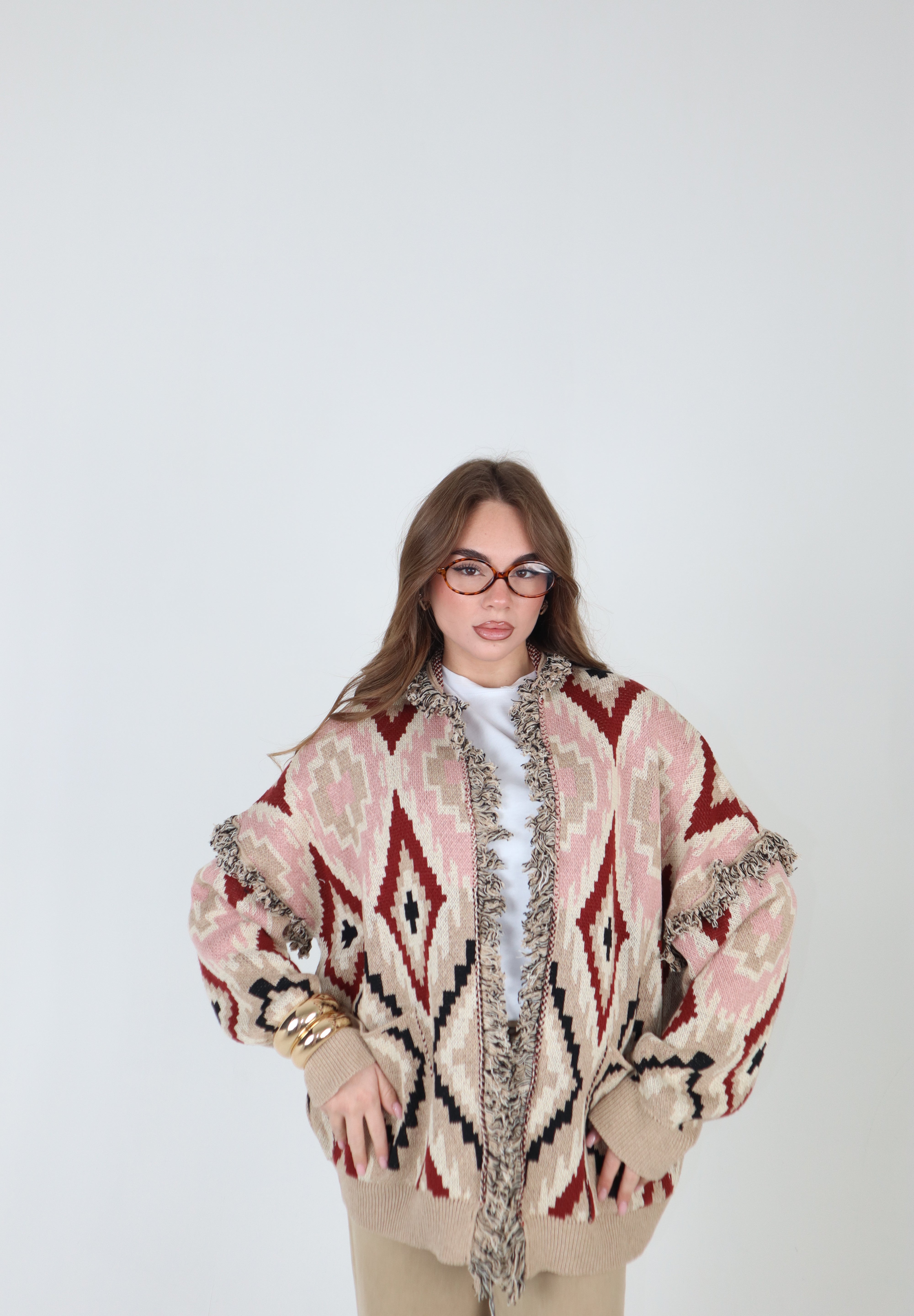 CARDIGAN ROMBI ALL OVER CAMEL