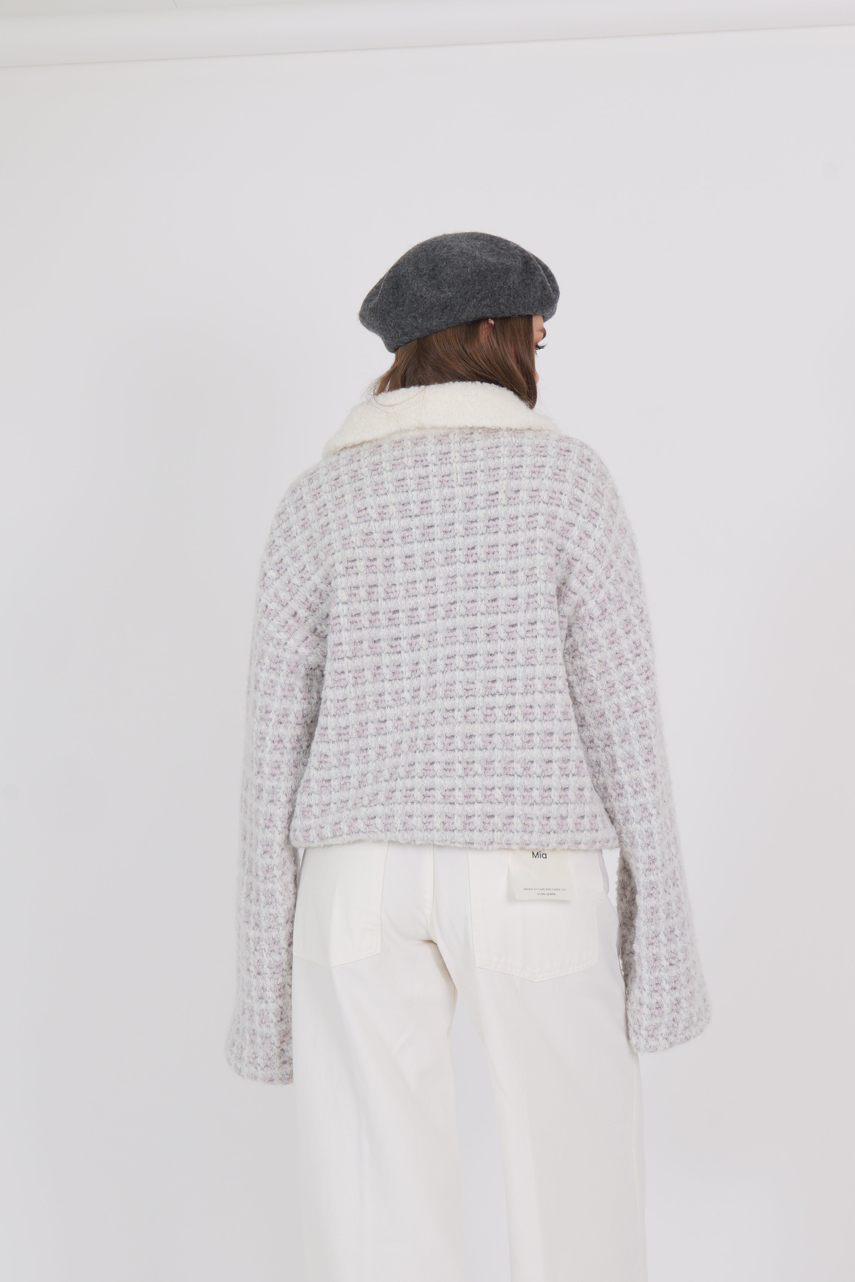 BOMBER MOHAIR BIANCO E ROSA