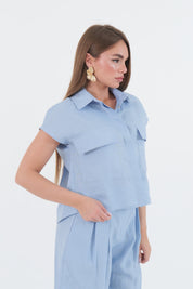 CAMICIA LINO CELESTE
