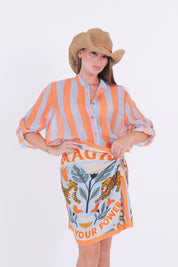 CAMICIA MUSSOLA RIGA ARANCIO/CELESTE