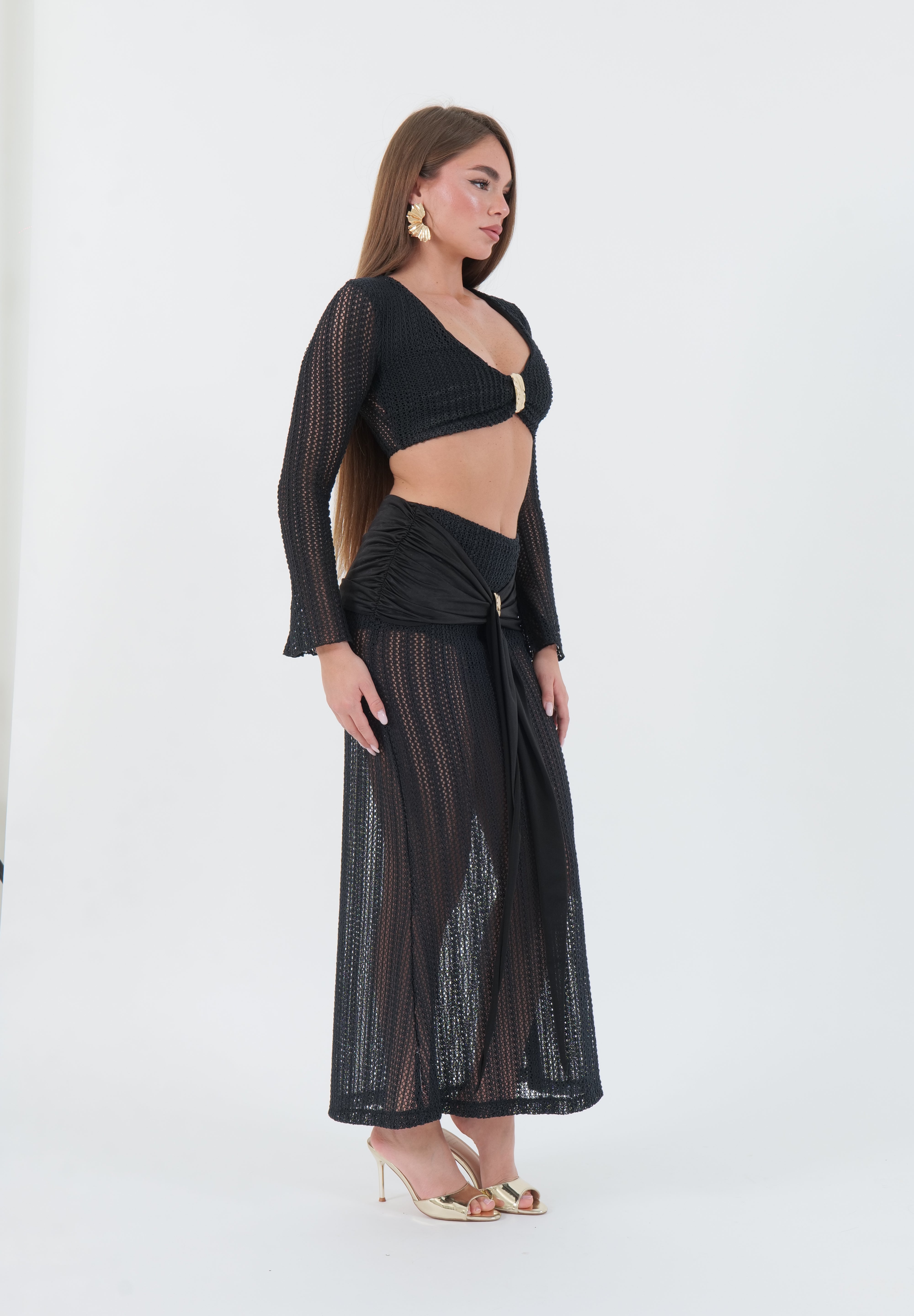 CROP TOP CROCHET NERO