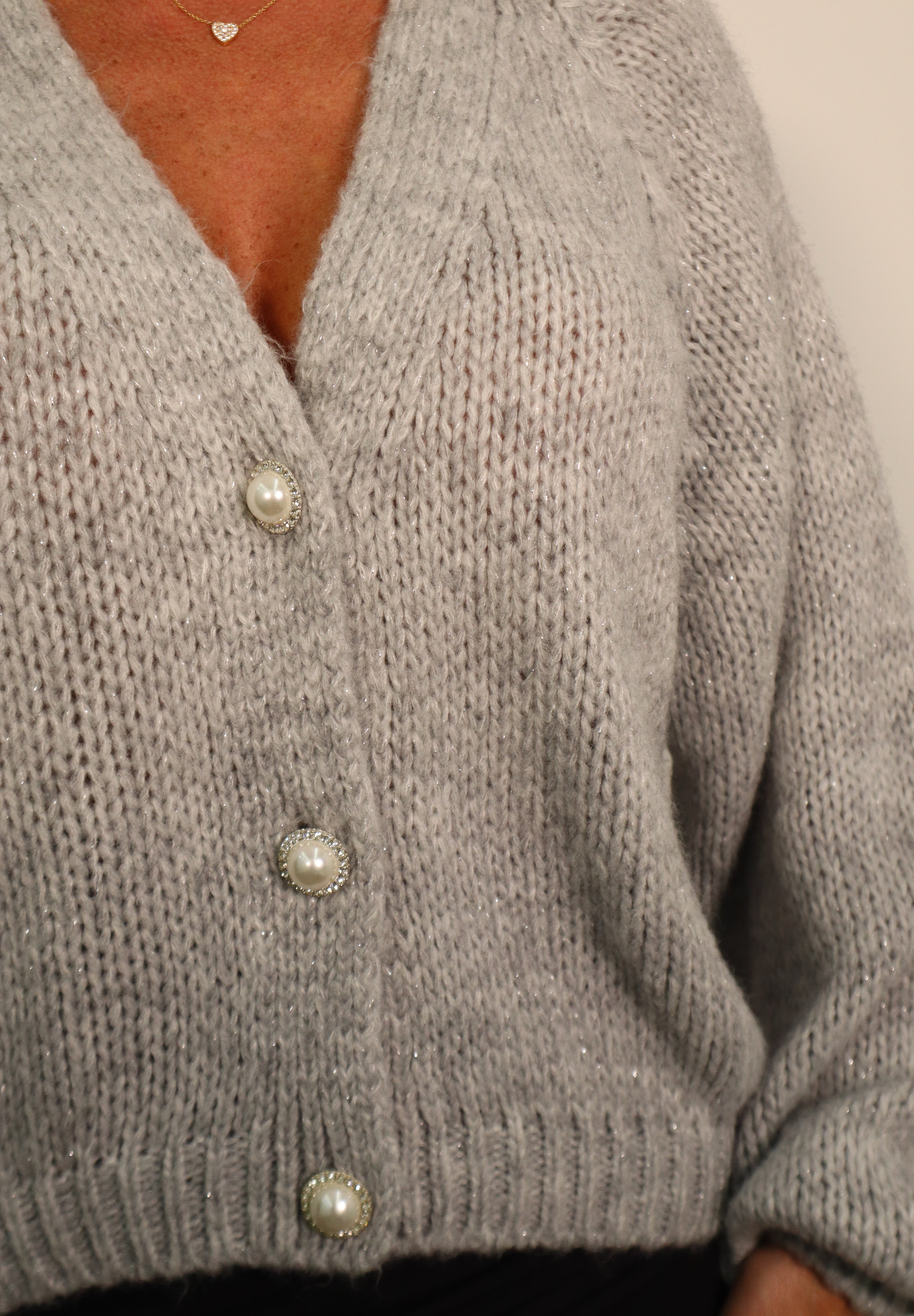 CARDIGAN LUREX THREAD JEWEL BUTTONS