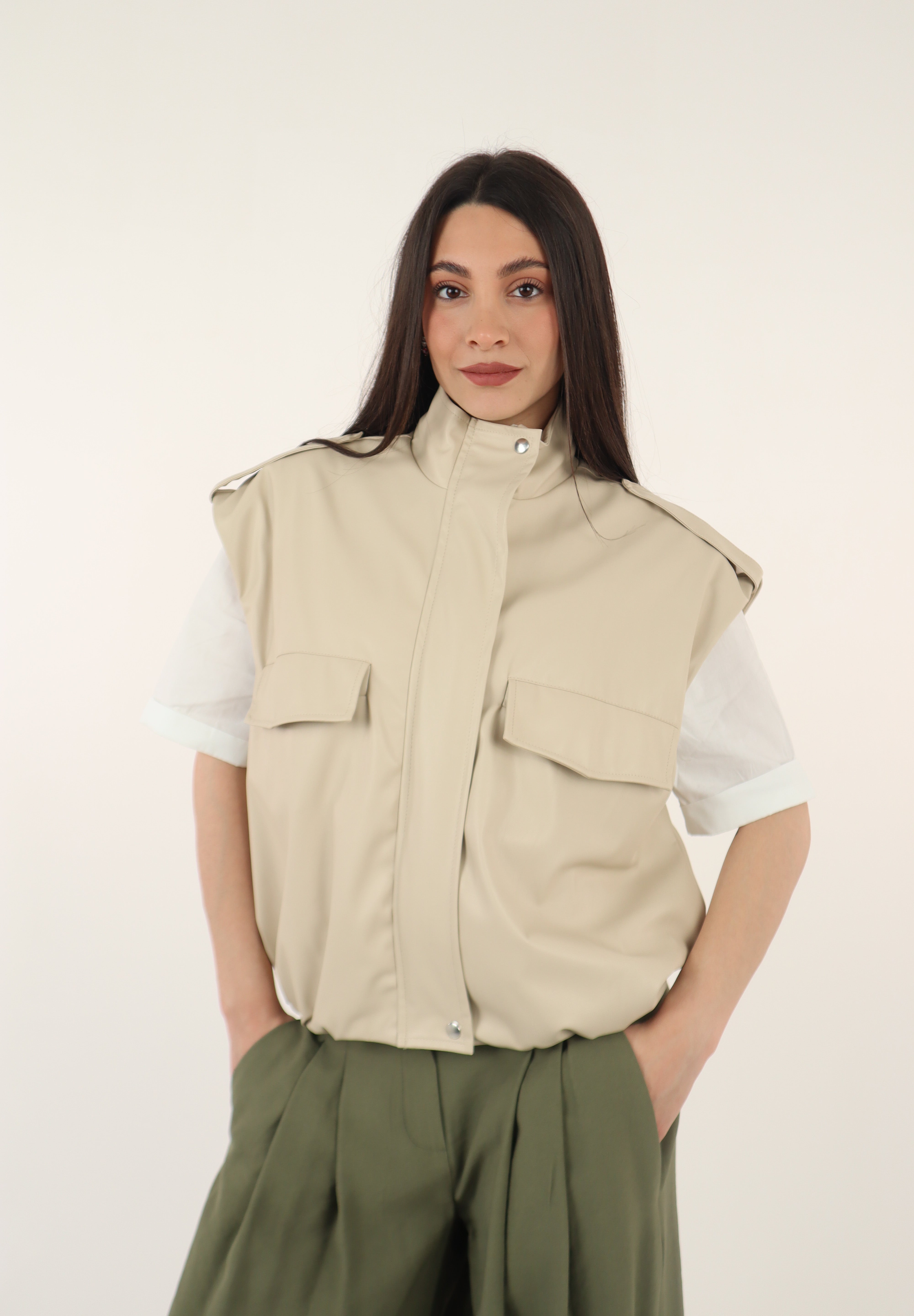 GILET LEATHER MILK