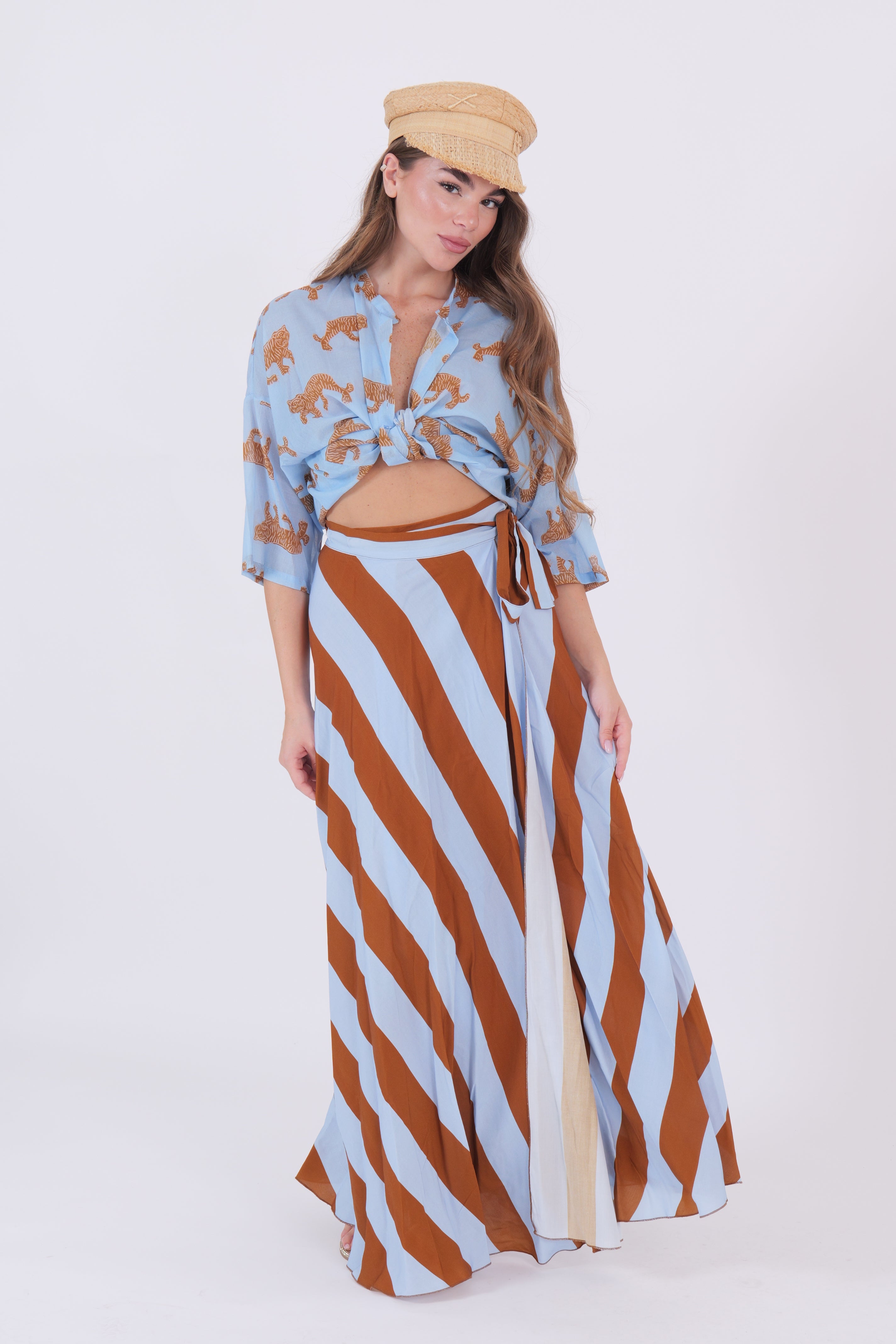 GONNA MAXI CELESTE/TABACCO