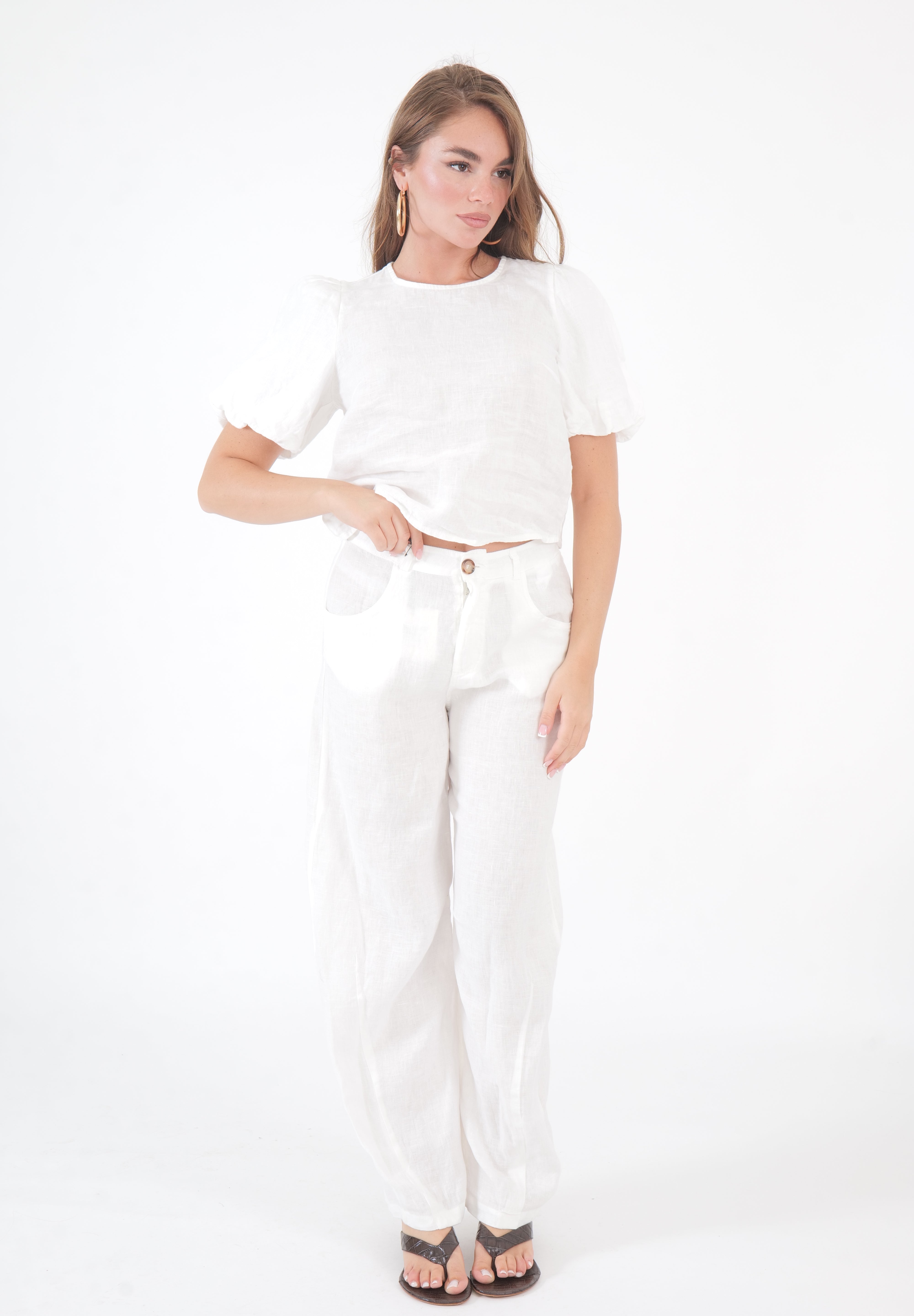 PANTALONE LINO PANNA