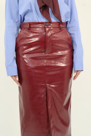 BURGUNDY ECO-LEATHER SKIRT