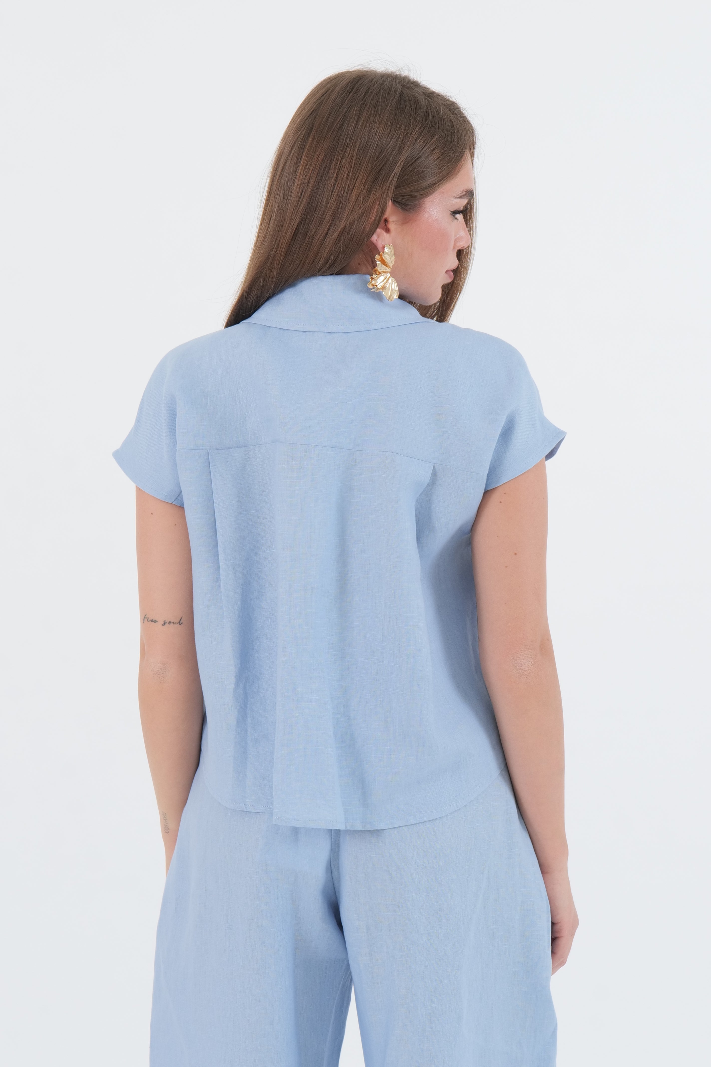 CAMICIA LINO CELESTE