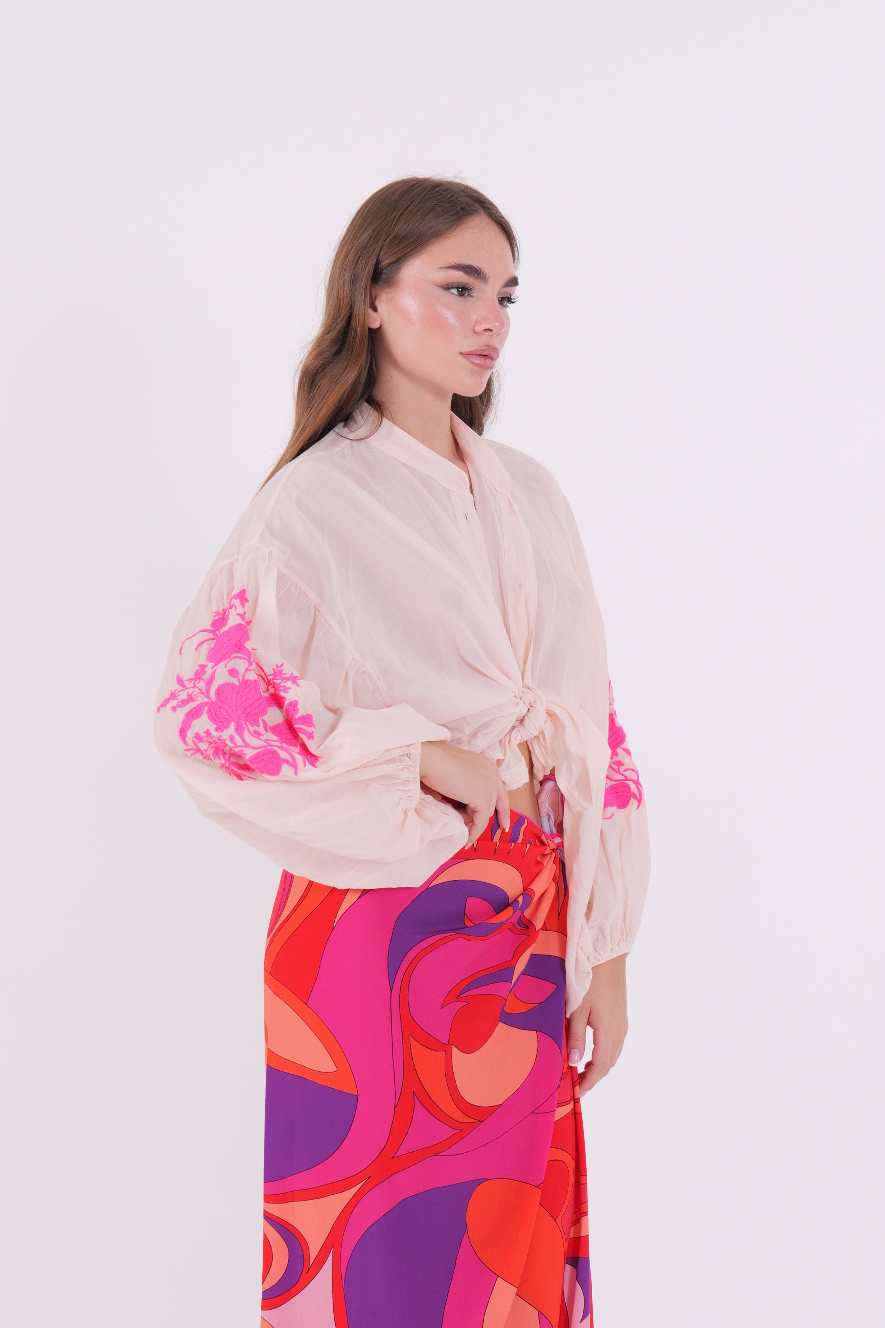 CAMICIA RICAMO ROSA