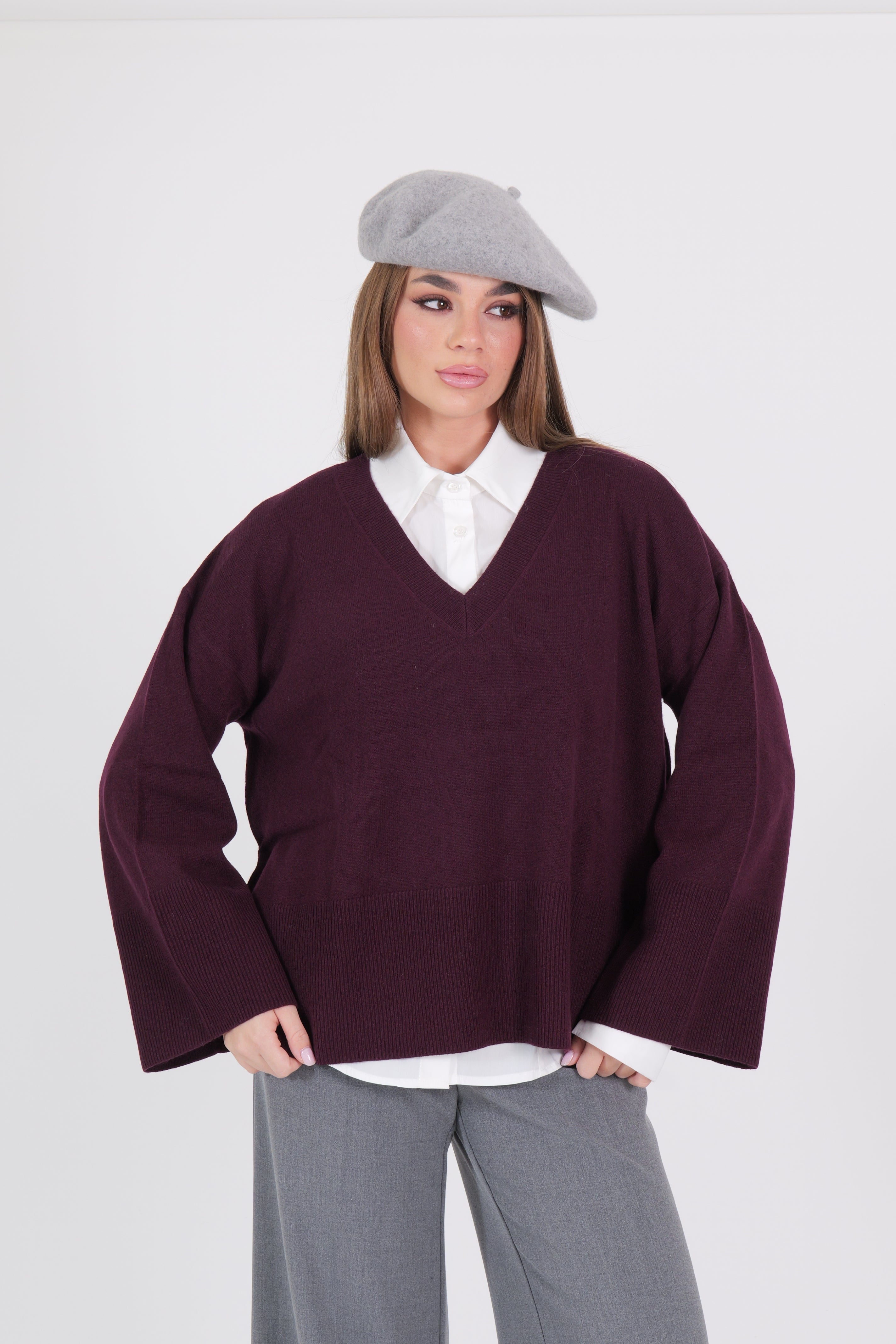 MAGLIONE SCOLLO V BORDEAUX