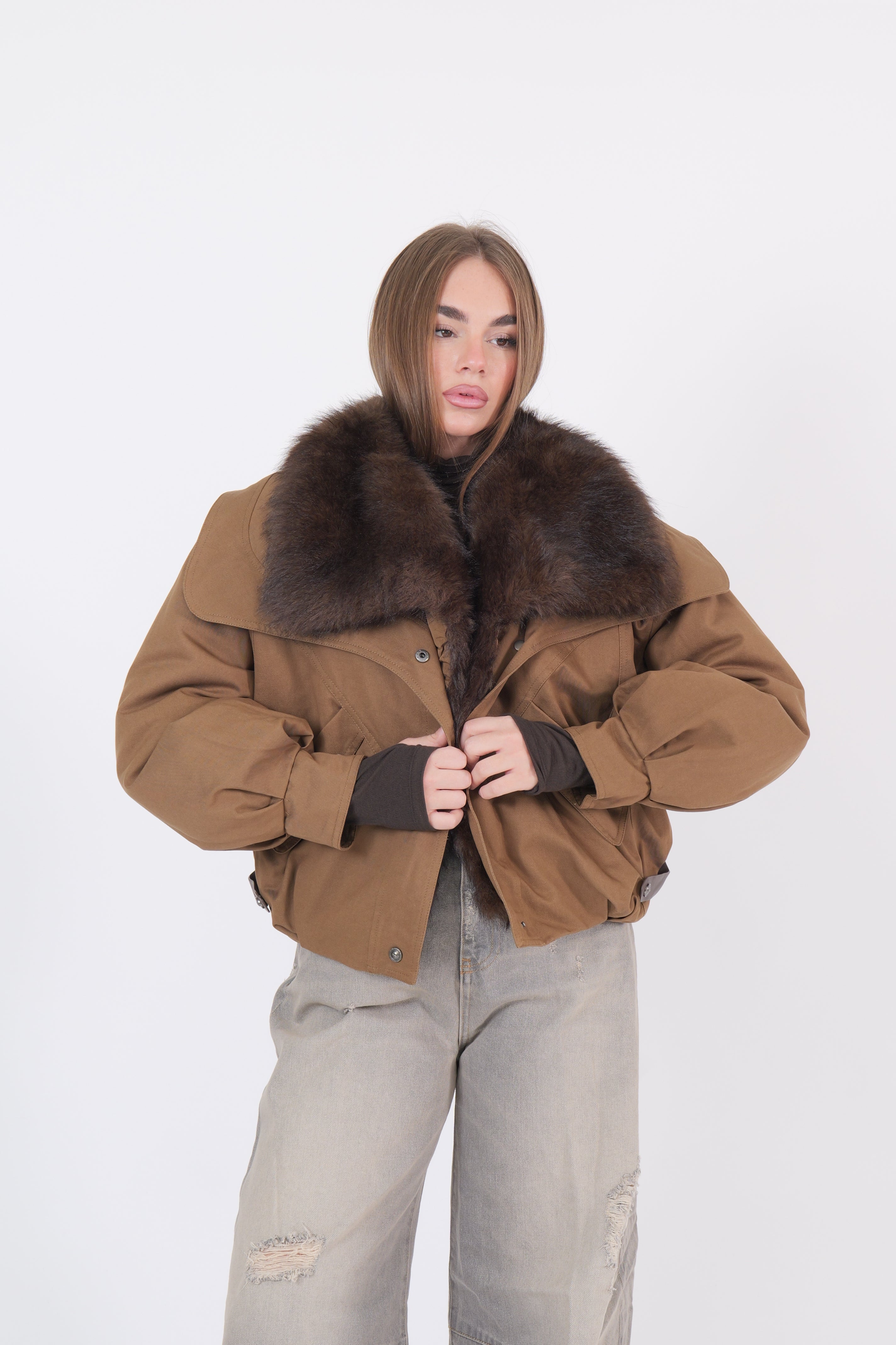 GIACCA COLLO PELLICCIA  KAKI