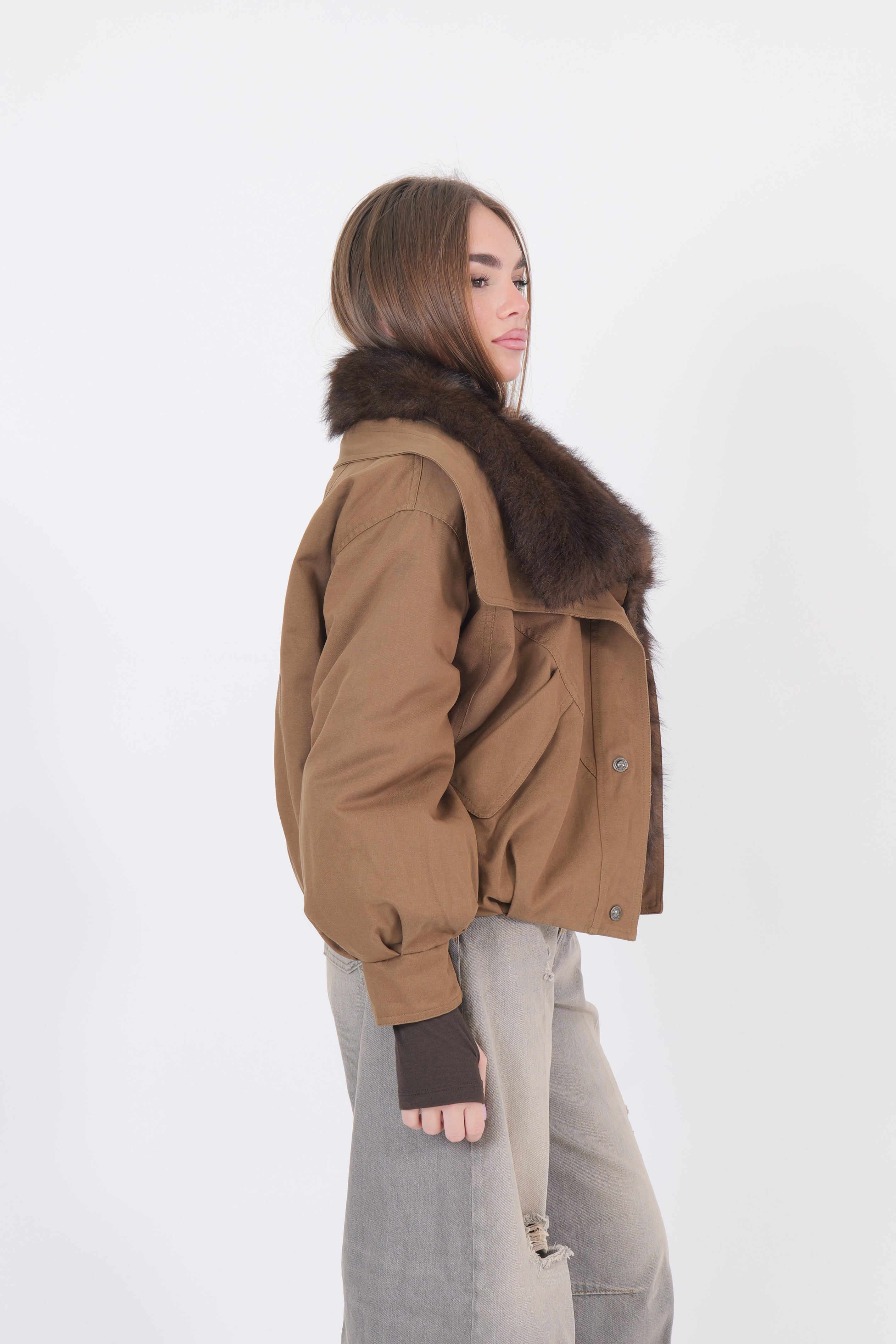 GIACCA COLLO PELLICCIA  KAKI