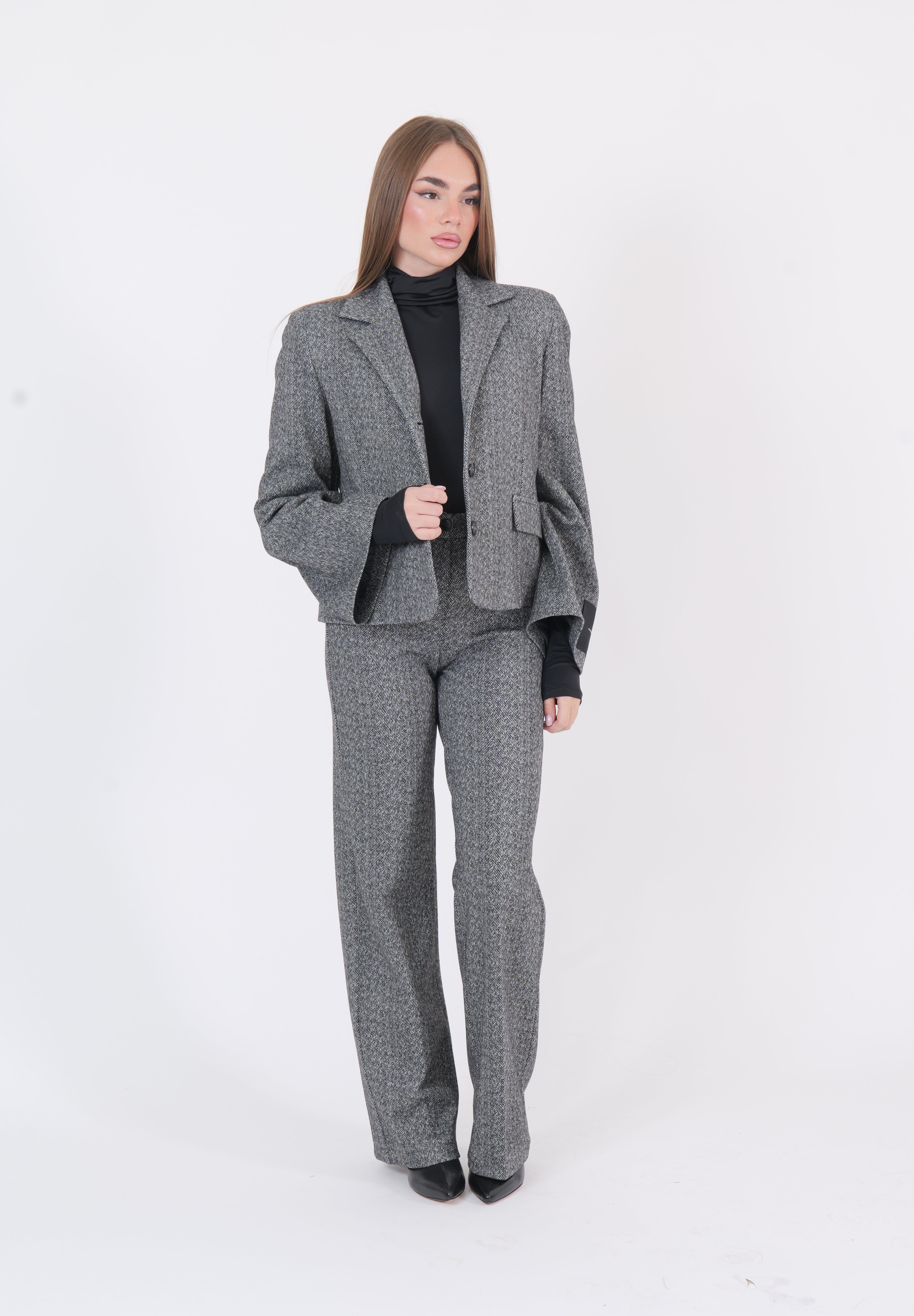 PANTALONE TWEED BIANCO/NERO