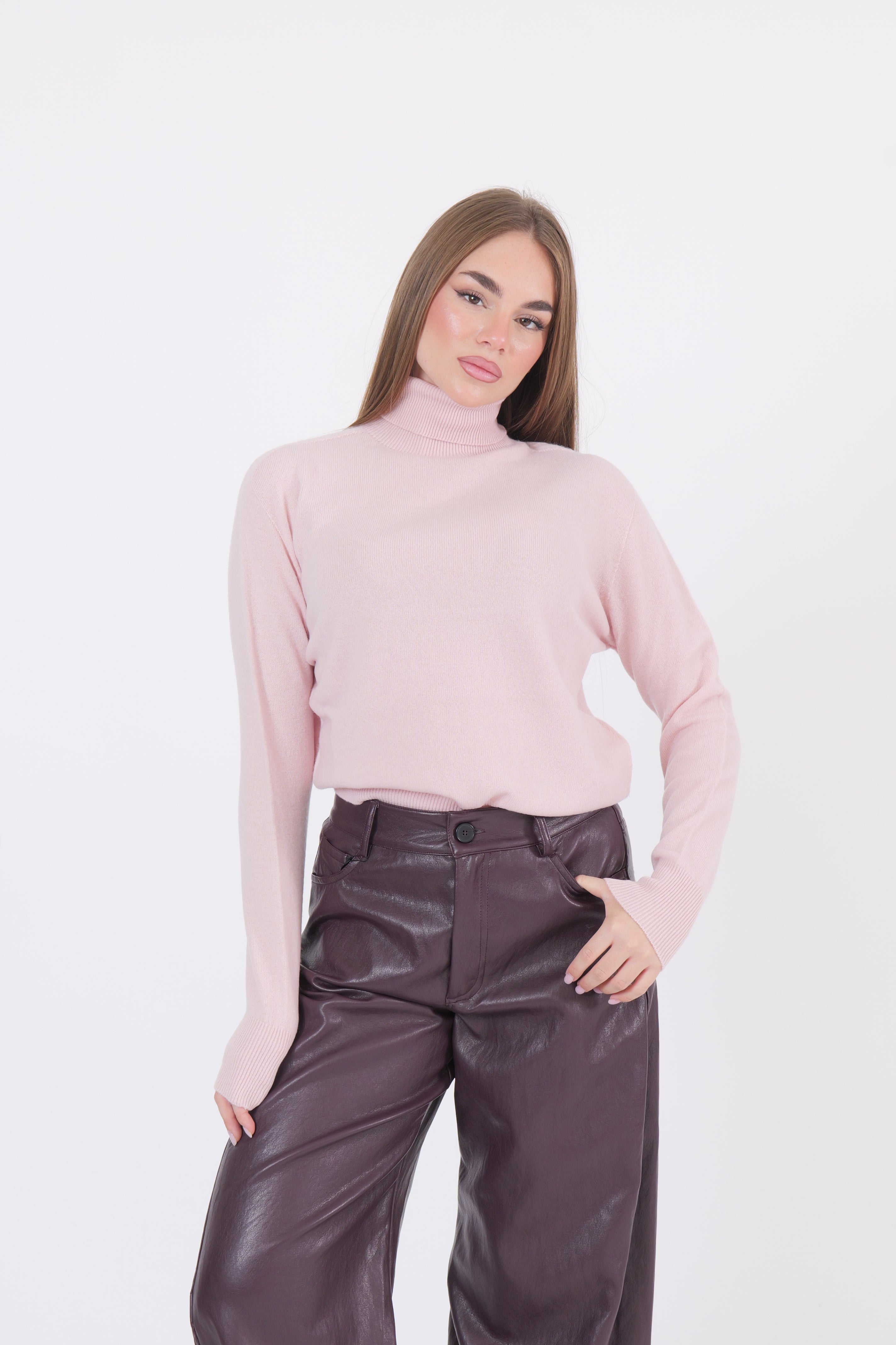 MAGLIA COLLO ALTO ROSA